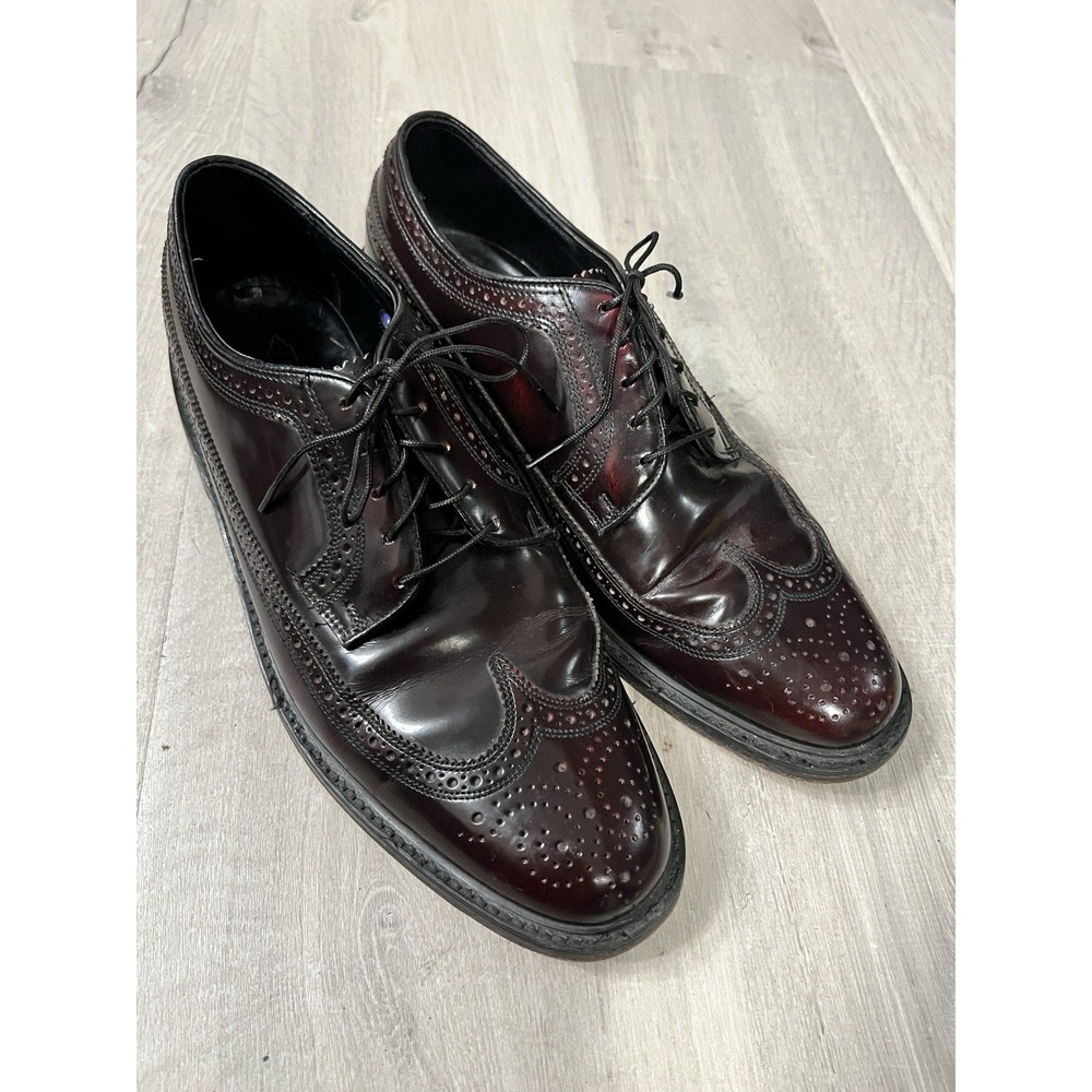 Vintage Florsheim Stratford Wingtip Oxford Dress Shoes Burgundy Oxblood Sz 8.5